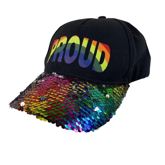 Collection 18 Accessories - Collection Eighteen Proud Hat Sequin Gay Pride Black Baseball Cap One Size